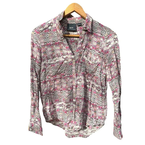 Maeve by Anthropologie Women's Islet Geometric Print Button Down Blouse Medium - Picture 2 of 9